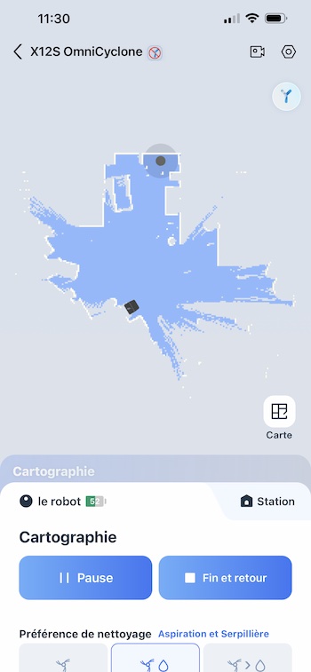 Cartographie du logement affichée dans l'application du X12S