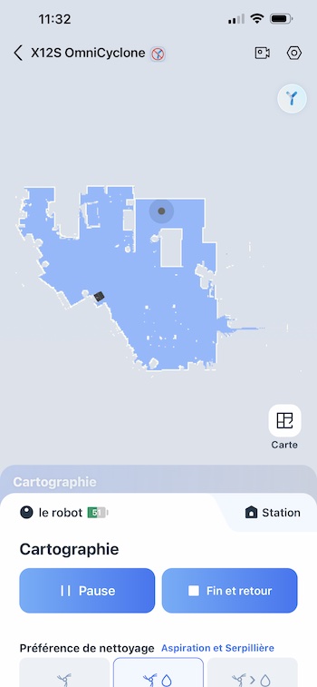 Cartographie du X12S dans l'application en cours