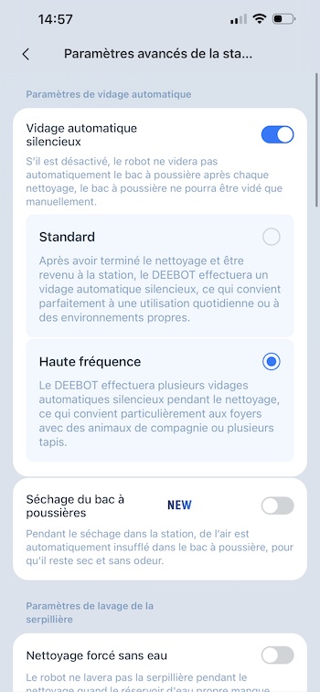 reglage du Robot aspirateur X12S detail