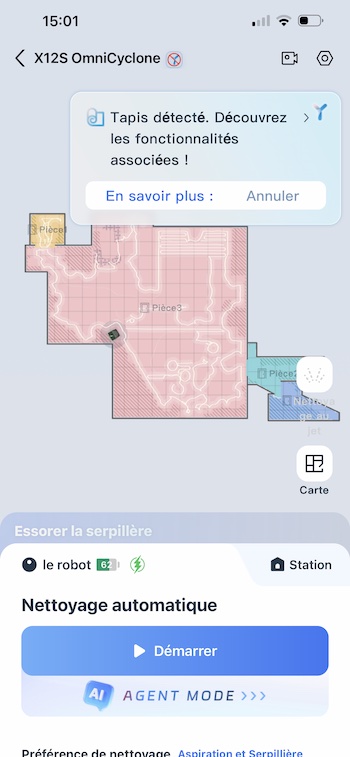 Cartographie des différentes pièces réalisée par le X12S
