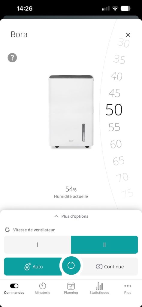 Application mobile Duux Smart Home pour régler le déshumidificateur Bora 20L