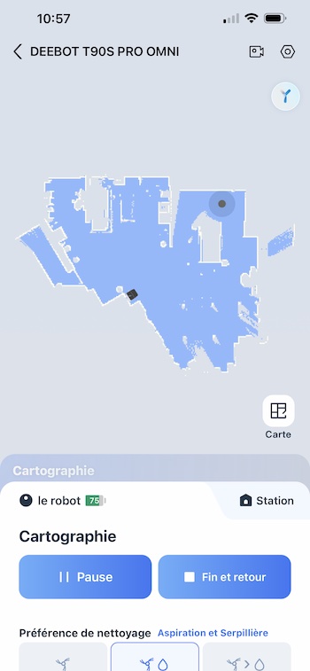 Application Ecovacs T90S Pro Omni avec cartographie du logement